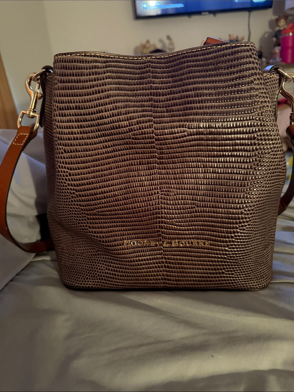 Dooney & Bourke Chocolate Brown Lizard-Embossed Shoulder Bag